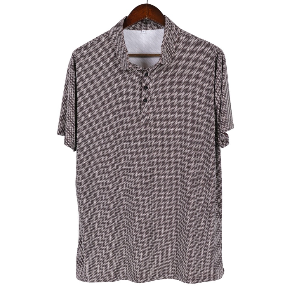 State & Liberty Polo Shirt Men XL Brown Geometric Print Performance Short Sleeve